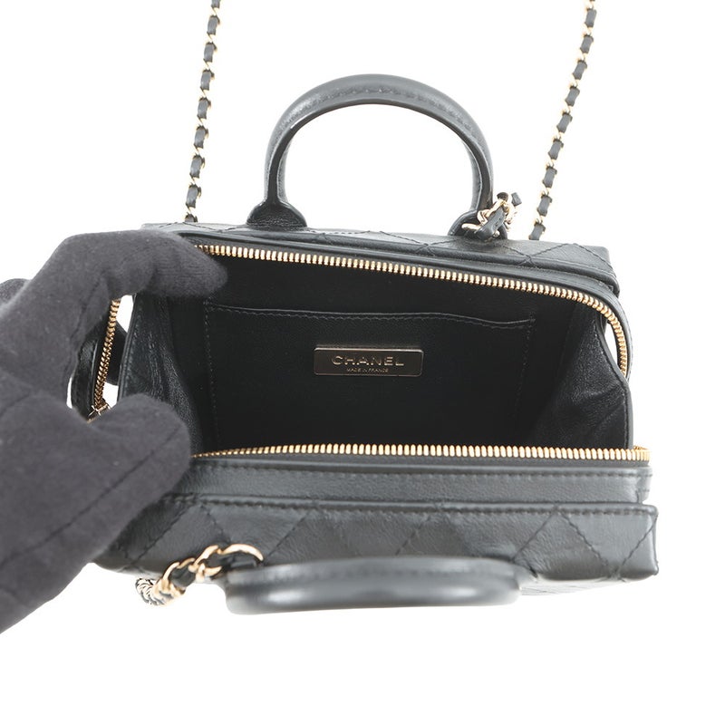 シャネル チェーンショルダーバッグ マトラッセ バニティケース レザー AS3344 CHANEL ポシェット ヴァニティ 黒