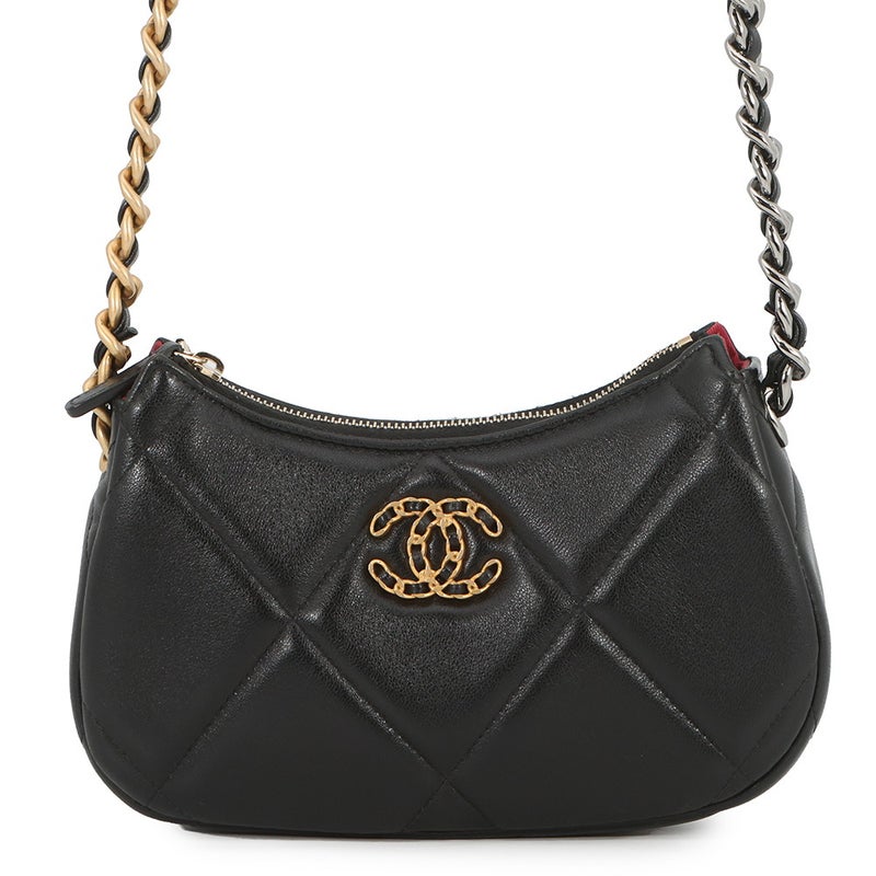 シャネル チェーンショルダーバッグ シャネル19 マトラッセ スモール ホーボー ラムスキン AP3676 CHANEL 黒
