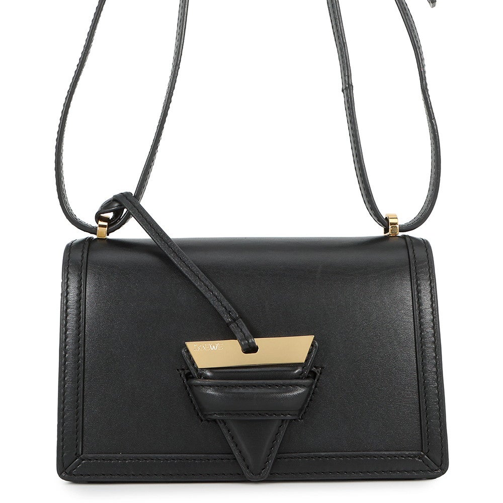 LOEWE ロエベ バルセロナ レザー フラップ ショルダーバッグ ゴールド金具 ブラック LOEWE（ロエベ） ハンドバッグ バルセロナ レザー ブラック ショルダー