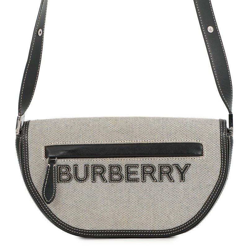 バーバリー ショルダーバッグ オリンピア ハーフムーン スモール キャンバス レザー 8039779 BURBERRY 黒