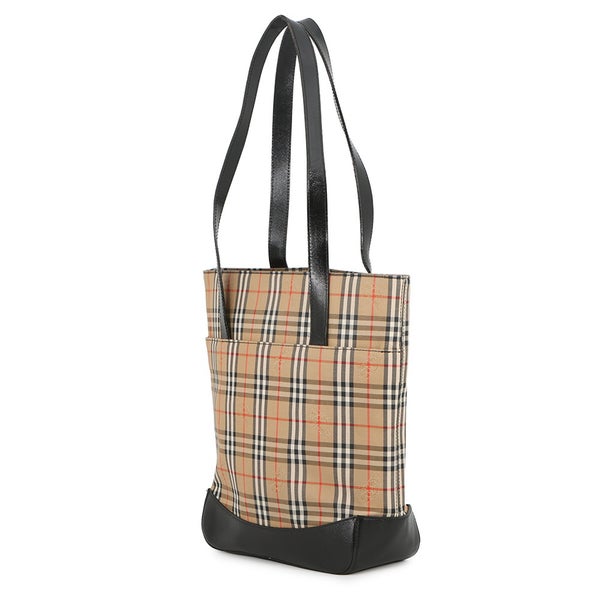 バーバリー トートバッグ チェック キャンバス レザー BURBERRY 黒