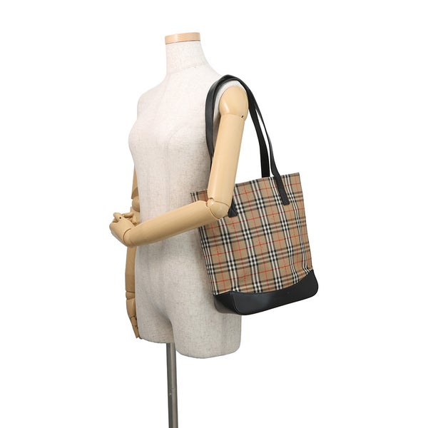 バーバリー トートバッグ チェック キャンバス レザー BURBERRY 黒