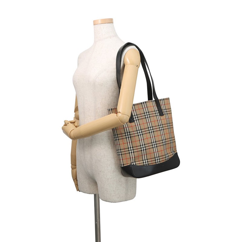バーバリー トートバッグ チェック キャンバス レザー BURBERRY 黒