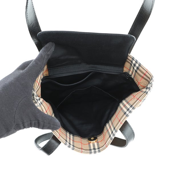 バーバリー トートバッグ チェック キャンバス レザー BURBERRY 黒