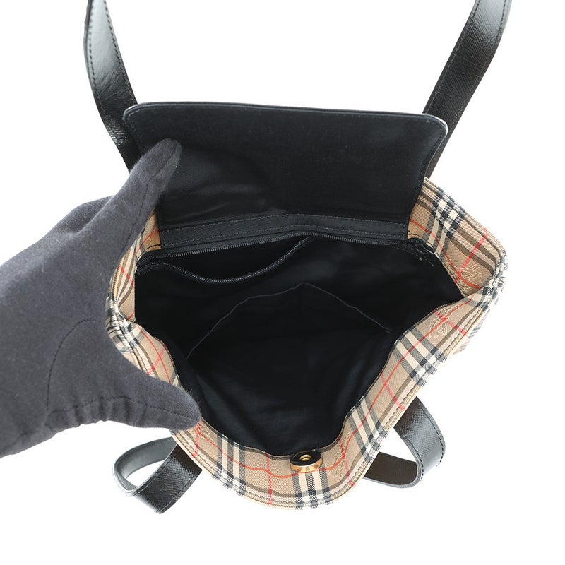 バーバリー トートバッグ チェック キャンバス レザー BURBERRY 黒