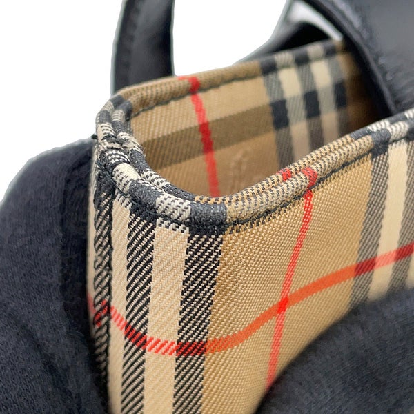 バーバリー トートバッグ チェック キャンバス レザー BURBERRY 黒