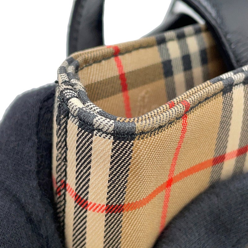 バーバリー トートバッグ チェック キャンバス レザー BURBERRY 黒