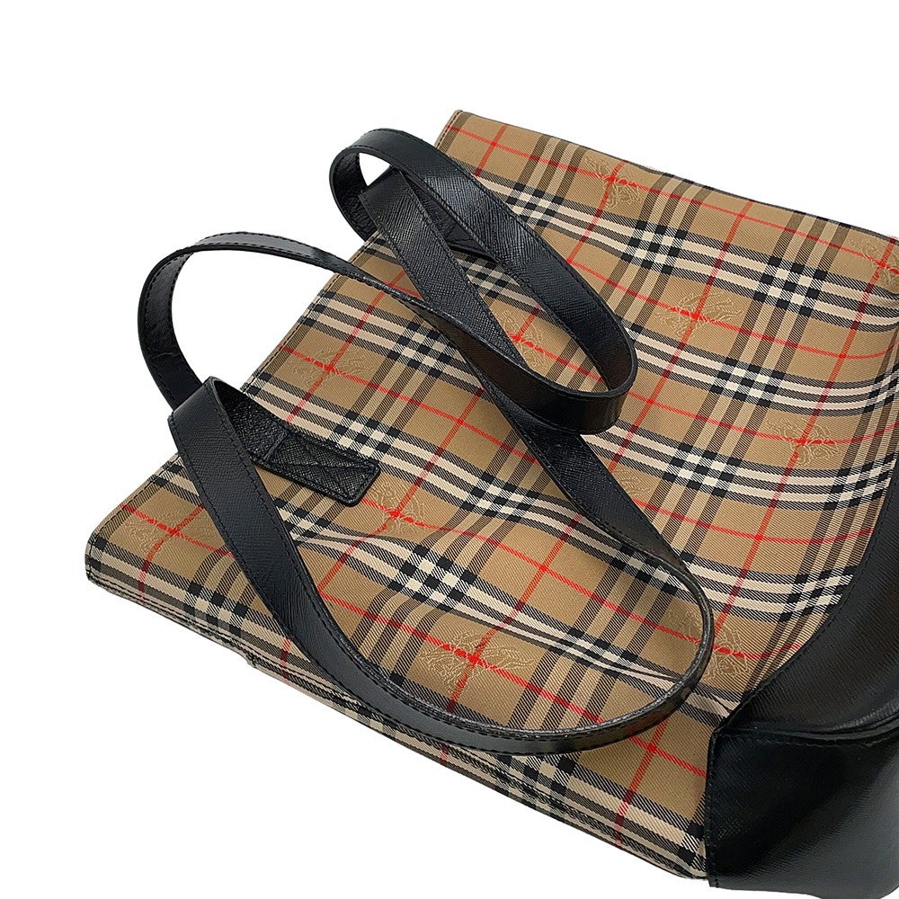 バーバリー トートバッグ チェック キャンバス レザー BURBERRY 黒