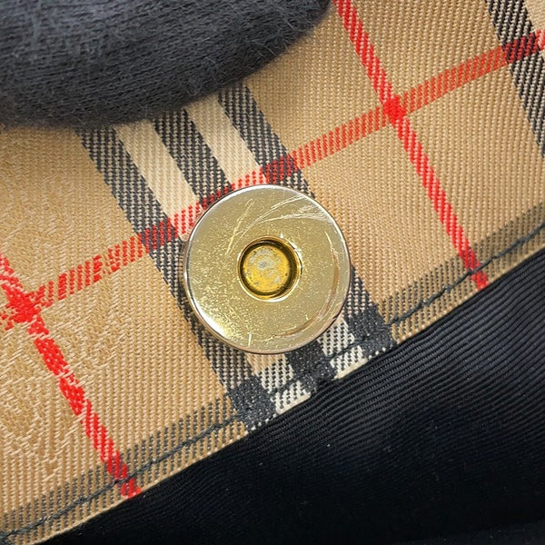 バーバリー トートバッグ チェック キャンバス レザー BURBERRY 黒