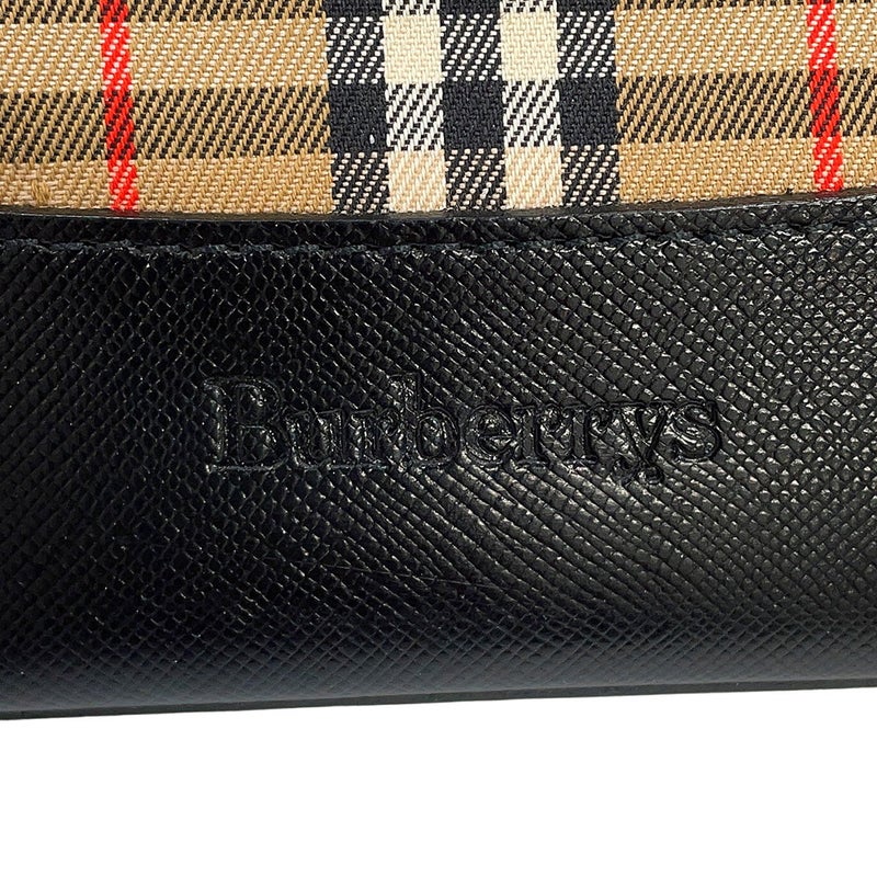 バーバリー トートバッグ チェック キャンバス レザー BURBERRY 黒