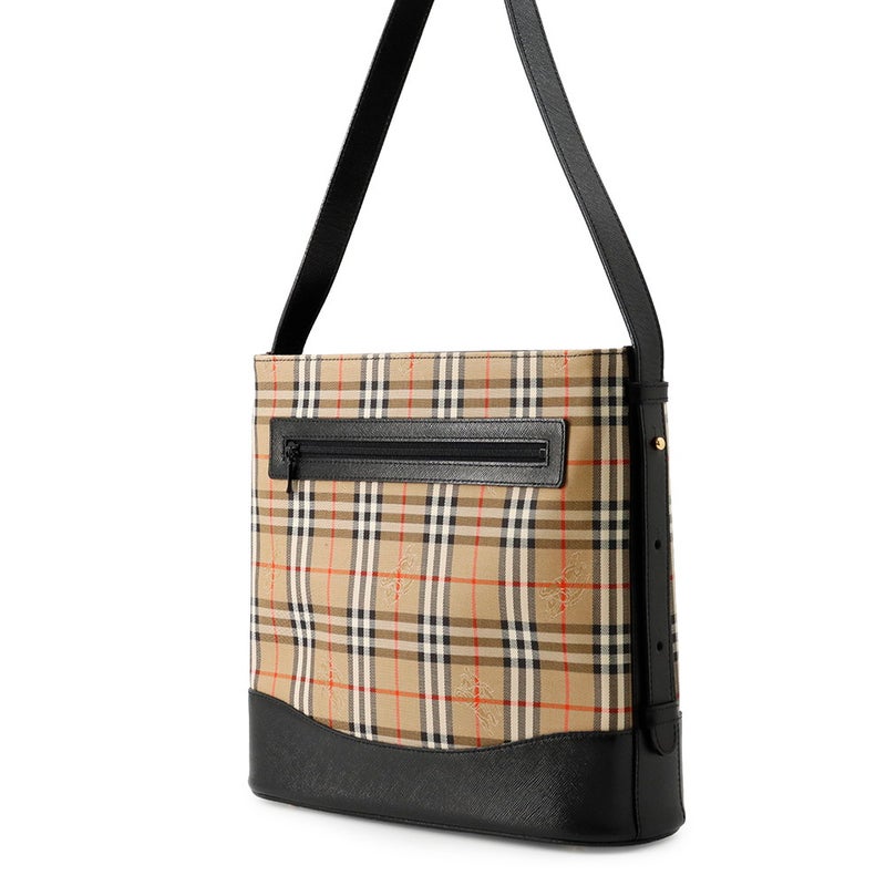 バーバリー ショルダーバッグ チェック キャンバス レザー BURBERRY バッグ 黒