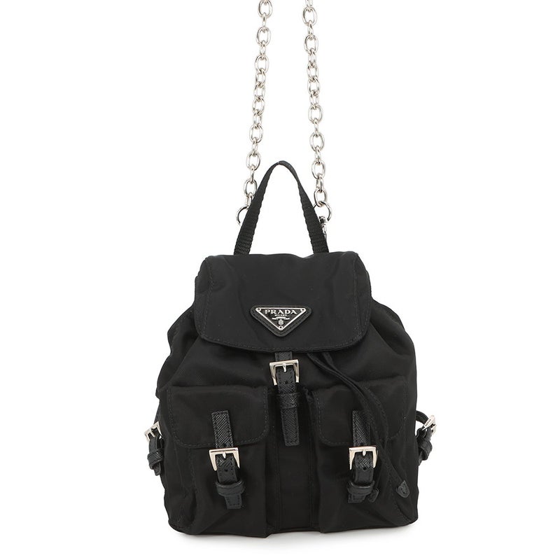 プラダ チェーンショルダーバッグ トライアングルロゴ  1BH029 PRADA ミニリュック 黒