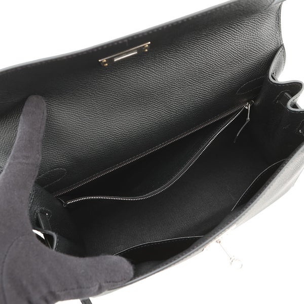エルメス ハンドバッグ ケリー28 外縫い ブラック/シルバー金具 エプソン B刻印 ２wayショルダー 黒