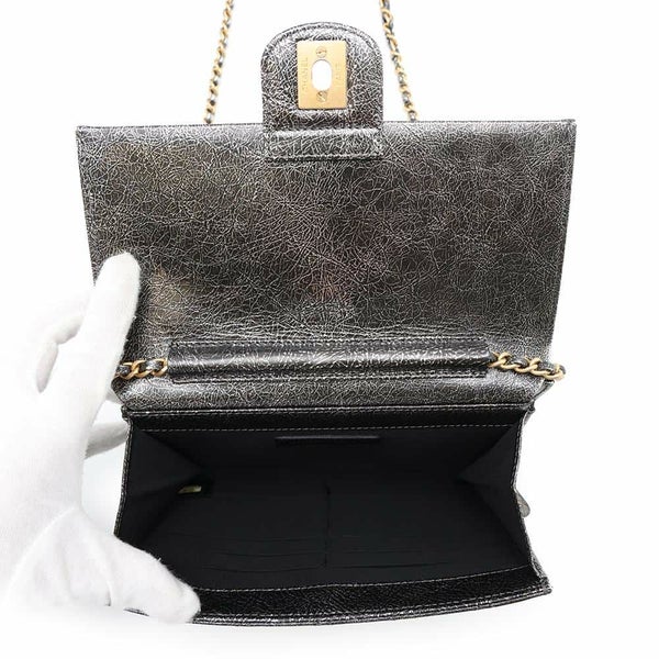 シャネル チェーンショルダーバッグ マトラッセ ココマーク ターンロック シルバー CHANEL バッグ 黒