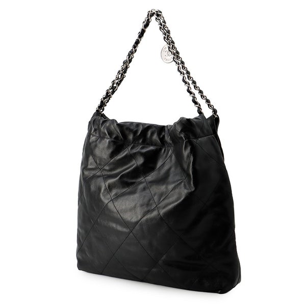 シャネル チェーンショルダーバッグ CHANEL 22 マトラッセ スモール シャイニーカーフレザー AS3261 ポーチ付き 黒