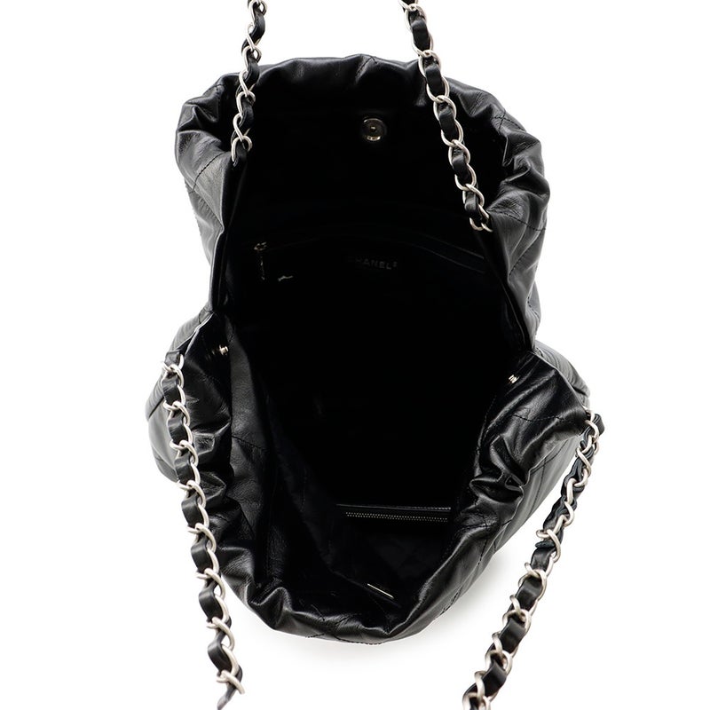 シャネル チェーンショルダーバッグ CHANEL 22 マトラッセ スモール シャイニーカーフレザー AS3261 ポーチ付き 黒