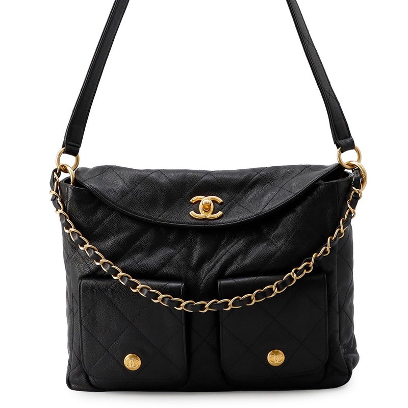 シャネル ショルダーバッグ ココマーク マトラッセ ホーボーバッグ キャビアスキン AS5384 CHANEL 2way 黒