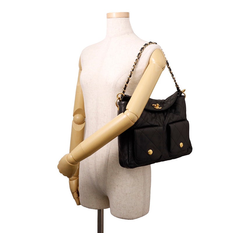 シャネル ショルダーバッグ ココマーク マトラッセ ホーボーバッグ キャビアスキン AS5384 CHANEL 2way 黒