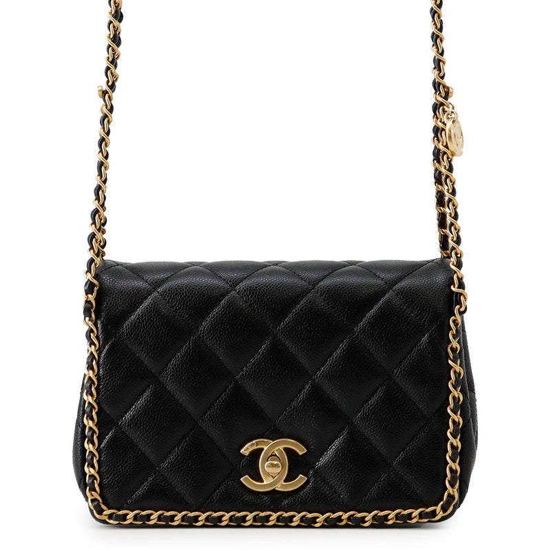 シャネル チェーンショルダーバッグ マトラッセ ココマーク Wチェーン キャビアスキン AS3467 CHANEL 黒