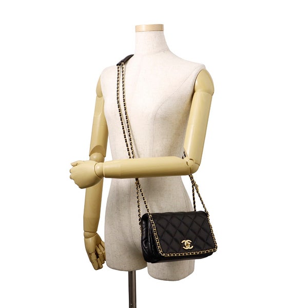 シャネル チェーンショルダーバッグ マトラッセ ココマーク Wチェーン キャビアスキン AS3467 CHANEL 黒