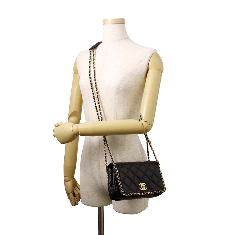 シャネル チェーンショルダーバッグ マトラッセ ココマーク Wチェーン キャビアスキン AS3467 CHANEL 黒