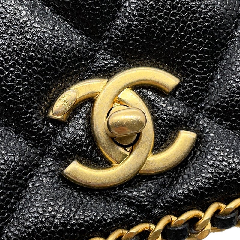 シャネル チェーンショルダーバッグ マトラッセ ココマーク Wチェーン キャビアスキン AS3467 CHANEL 黒