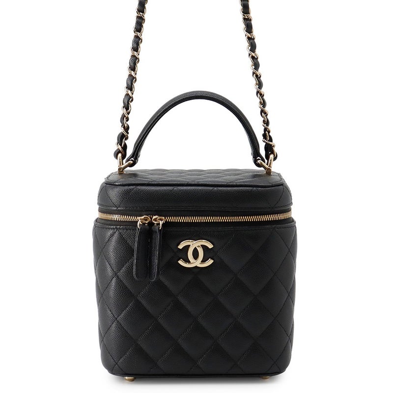 シャネル チェーンショルダーバッグ ココマーク マトラッセ バニティ キャビアスキン AS2362 CHANEL ヴァニティ 黒