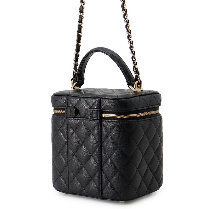 シャネル チェーンショルダーバッグ ココマーク マトラッセ バニティ キャビアスキン AS2362 CHANEL ヴァニティ 黒
