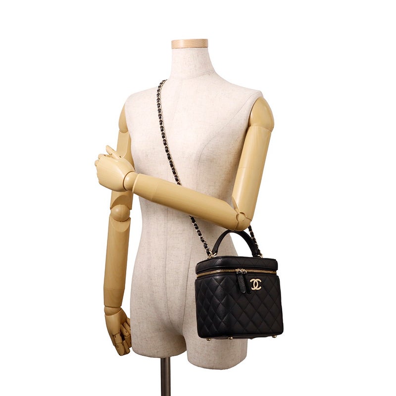 シャネル チェーンショルダーバッグ ココマーク マトラッセ バニティ キャビアスキン AS2362 CHANEL ヴァニティ 黒