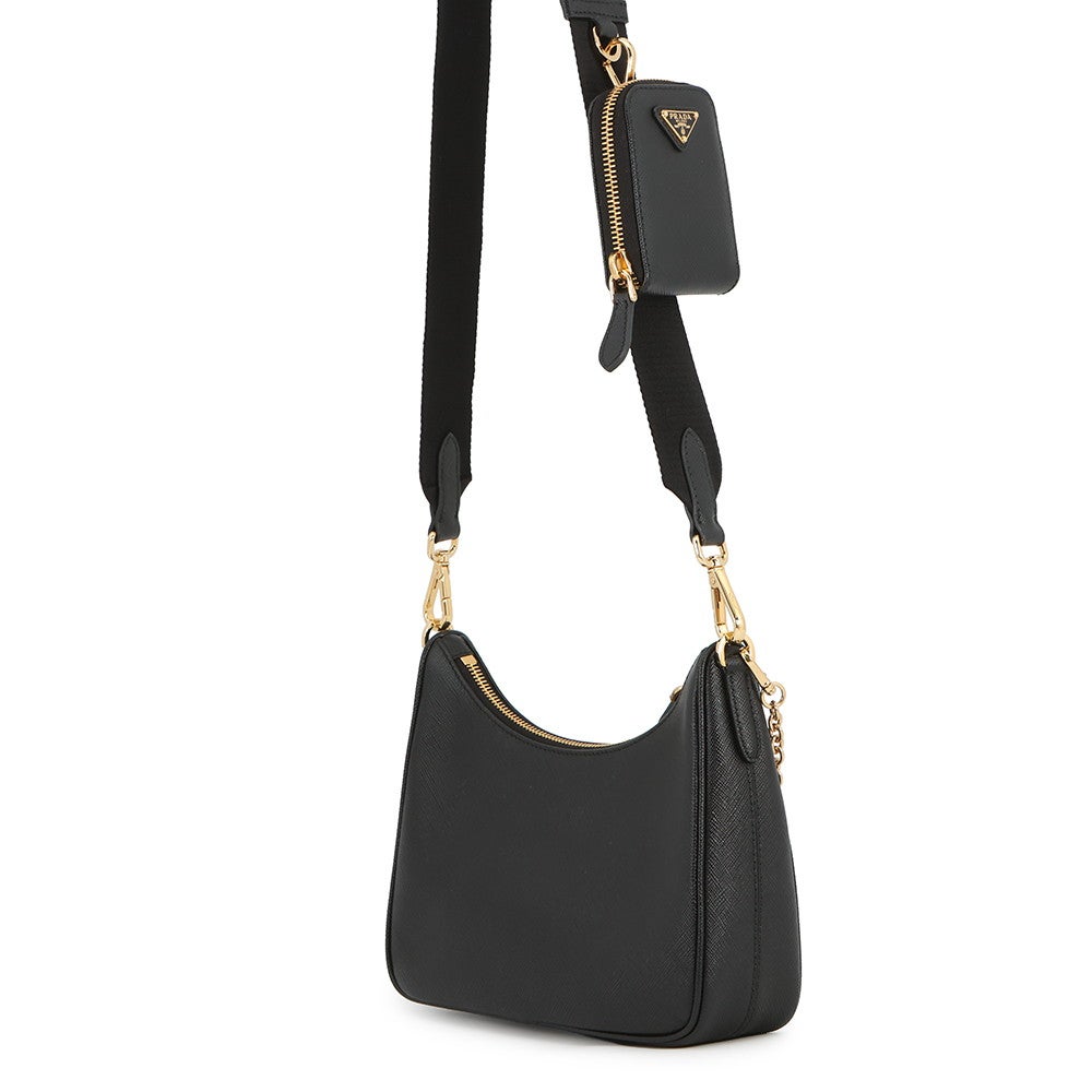 未使用品◎PRADA プラダ 1BH204 Re-Edition 2005 ポーチ付き テスート サフィアーノレザー 2WAY ショルダーバッグ NERO シルバー金具 箱・保存袋付き レディース 関税負担なし☆PRADA Re-Edition 2005 サフィアーノレザーバッグ