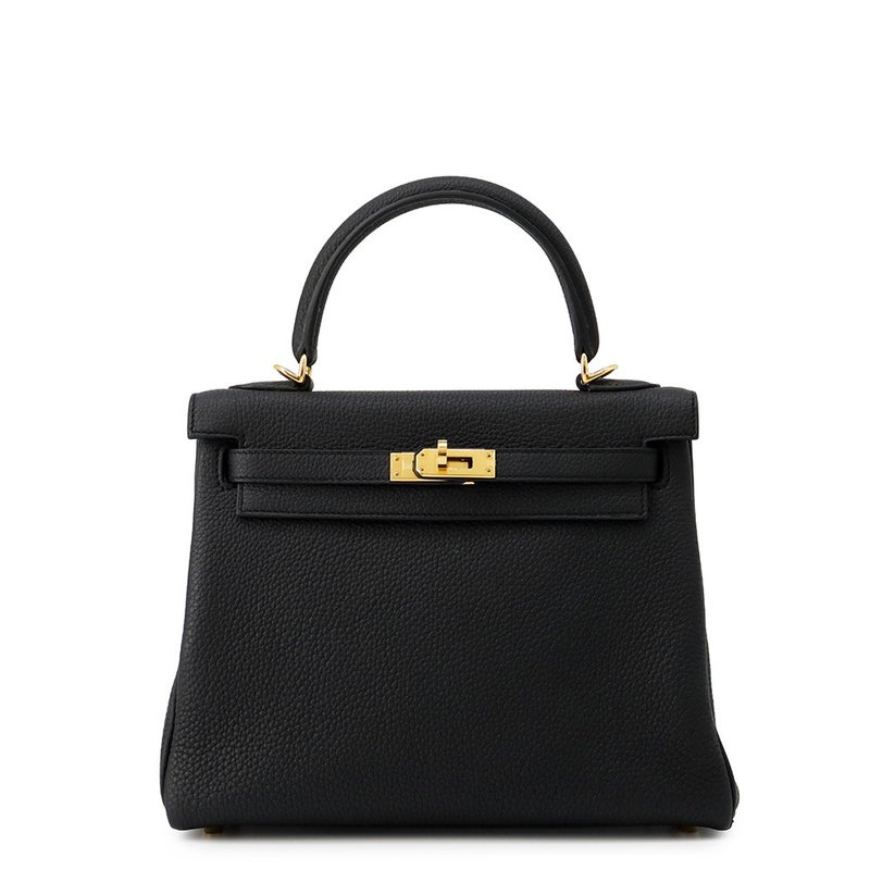エルメス ハンドバッグ ケリー25 内縫い ブラック/ゴールド金具 トゴ W刻印 ２wayショルダー 黒