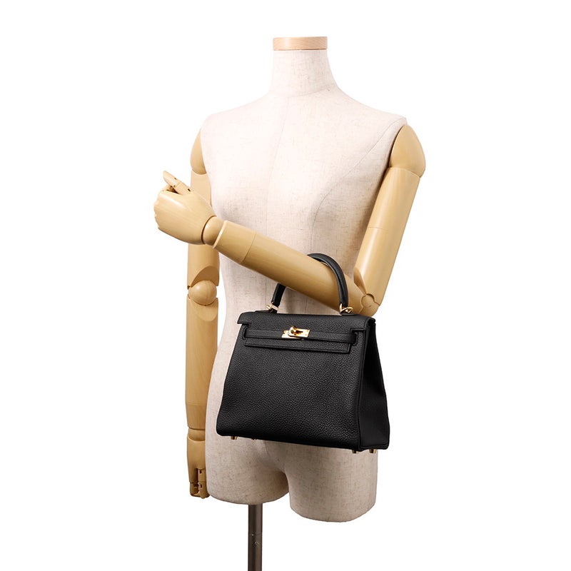 エルメス ハンドバッグ ケリー25 内縫い ブラック/ゴールド金具 トゴ W刻印 ２wayショルダー 黒