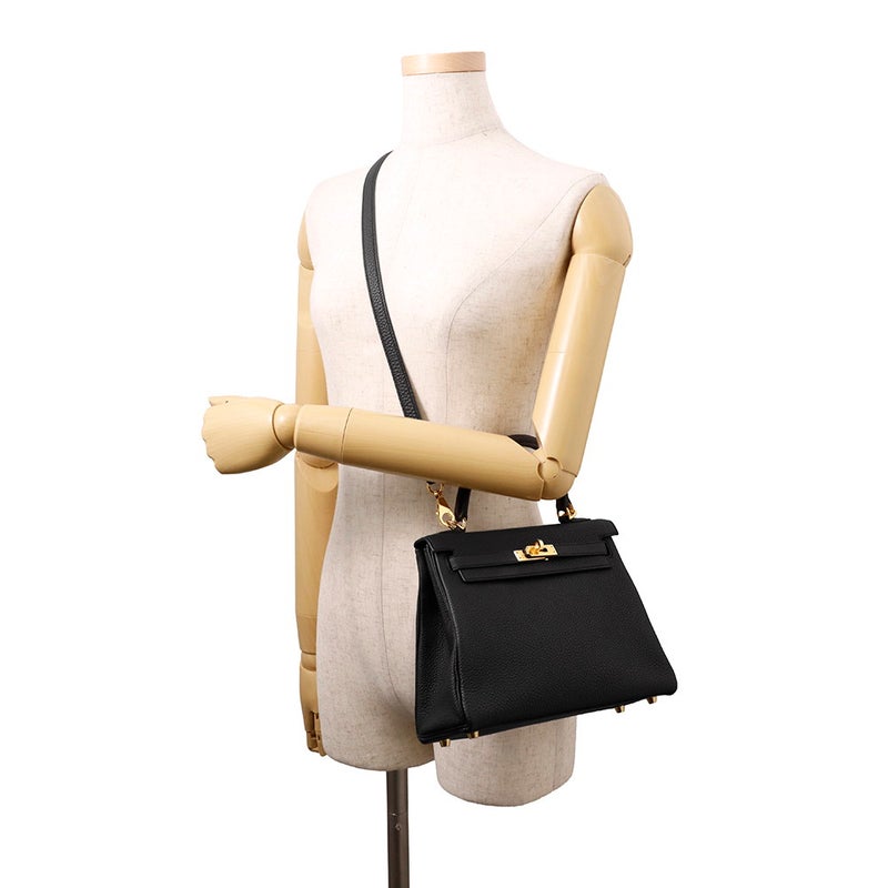 エルメス ハンドバッグ ケリー25 内縫い ブラック/ゴールド金具 トゴ W刻印 ２wayショルダー 黒