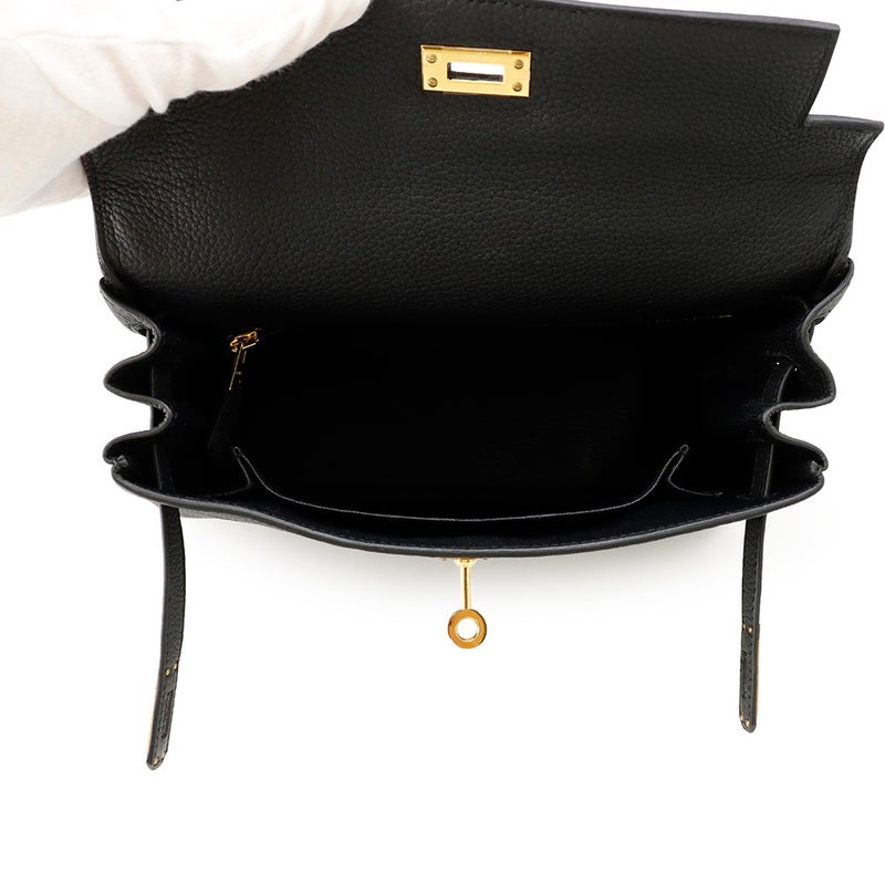 エルメス ハンドバッグ ケリー25 内縫い ブラック/ゴールド金具 トゴ W刻印 ２wayショルダー 黒