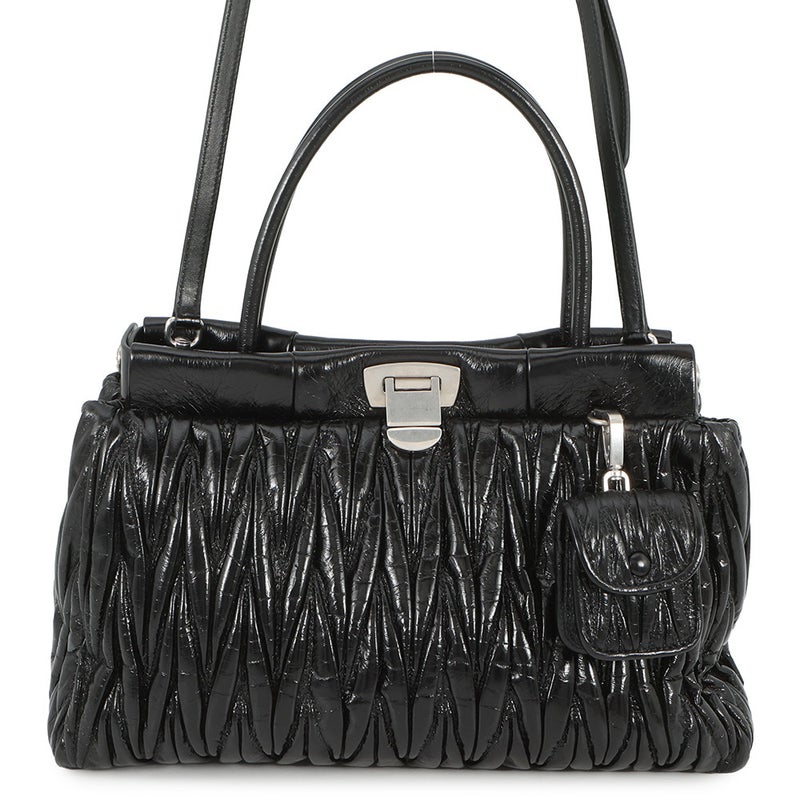 ミュウミュウ ハンドバッグ マテラッセ レザー 5BA202 Miu Miu 2wayショルダーバッグ 黒 アウトレット品