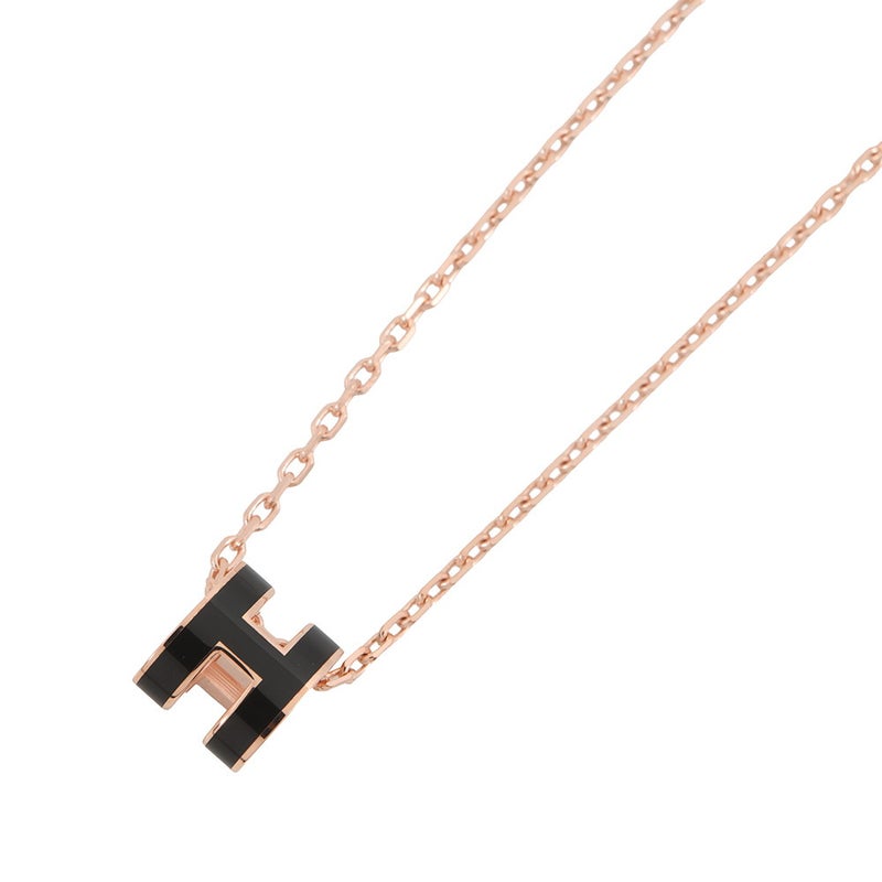 エルメス ネックレス ミニ・ポップアッシュ ブラック/ピンクゴールド金具  HERMES アクセサリー ポップH 黒