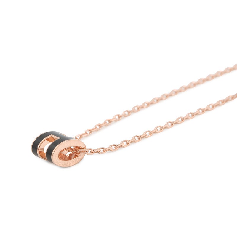 エルメス ネックレス ミニ・ポップアッシュ ブラック/ピンクゴールド金具  HERMES アクセサリー ポップH 黒