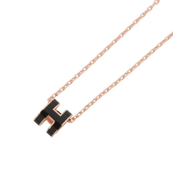 エルメス ネックレス ミニ・ポップアッシュ ブラック/ピンクゴールド金具  HERMES アクセサリー ポップH 黒