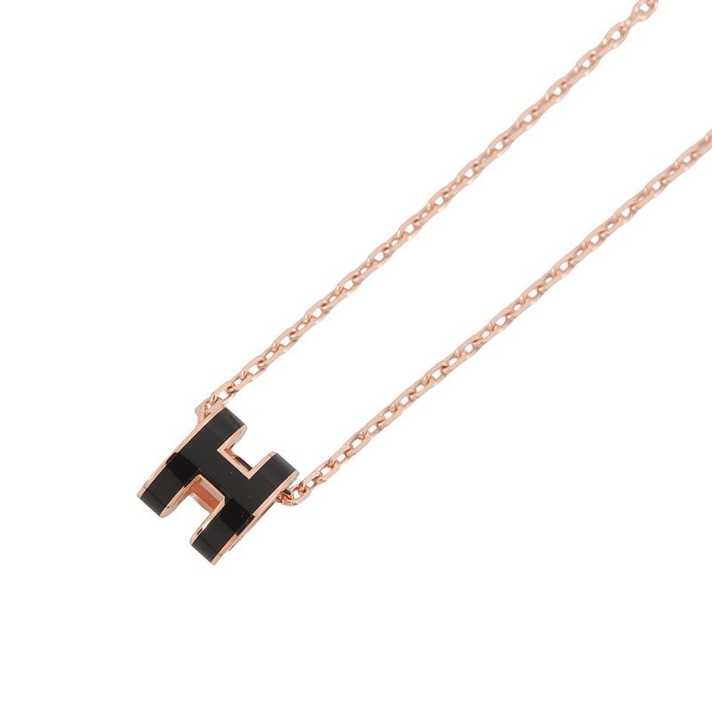 エルメス ネックレス ミニ・ポップアッシュ ブラック/ピンクゴールド金具  HERMES アクセサリー ポップH 黒