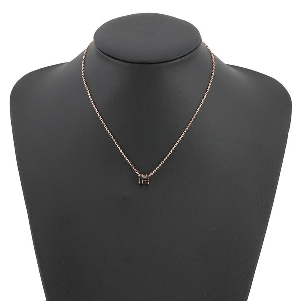 エルメス ネックレス ミニ・ポップアッシュ ブラック/ピンクゴールド金具  HERMES アクセサリー ポップH 黒