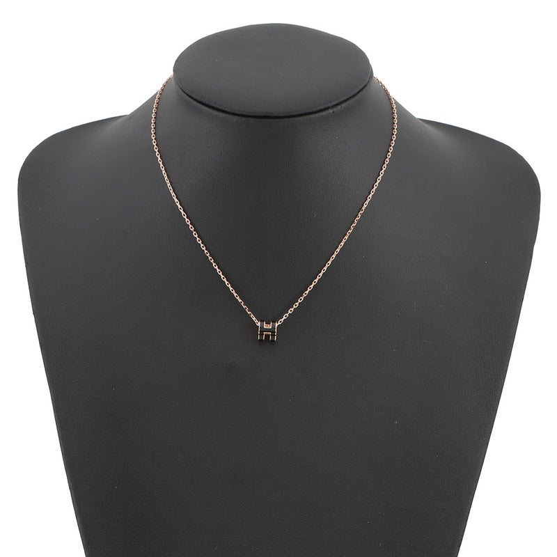 エルメス ネックレス ミニ・ポップアッシュ ブラック/ピンクゴールド金具  HERMES アクセサリー ポップH 黒