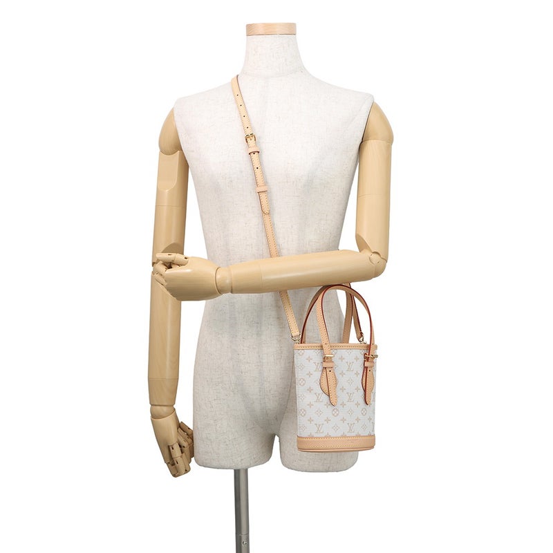 ルイヴィトン ハンドバッグ モノグラム・ミニ ナノ・バケットM12317 2wayショルダーバッグ 白