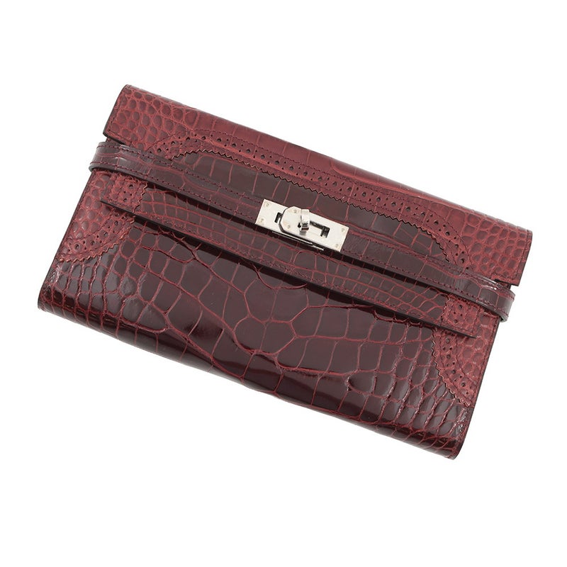 エルメス 長財布 ケリーウォレット ギリーズ ルージュアッシュ/シルバー金具 アリゲーター/アリゲーターマット D刻印