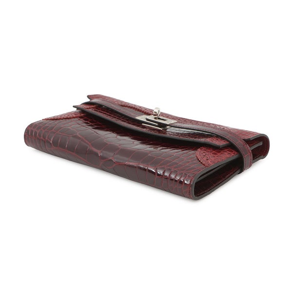 エルメス 長財布 ケリーウォレット ギリーズ ルージュアッシュ/シルバー金具 アリゲーター/アリゲーターマット D刻印