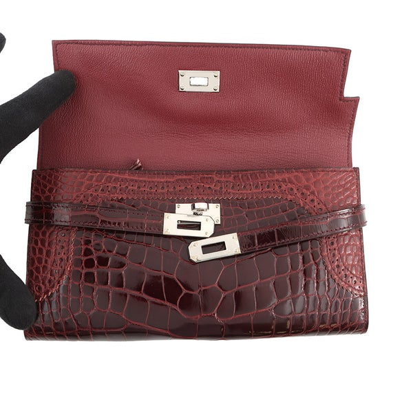 エルメス 長財布 ケリーウォレット ギリーズ ルージュアッシュ/シルバー金具 アリゲーター/アリゲーターマット D刻印