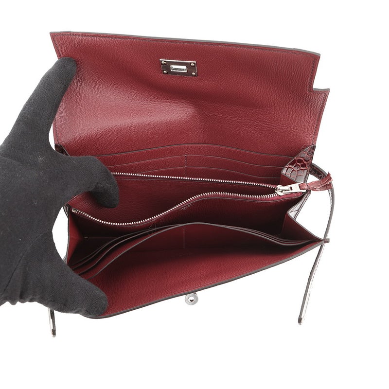 エルメス 長財布 ケリーウォレット ギリーズ ルージュアッシュ/シルバー金具 アリゲーター/アリゲーターマット D刻印