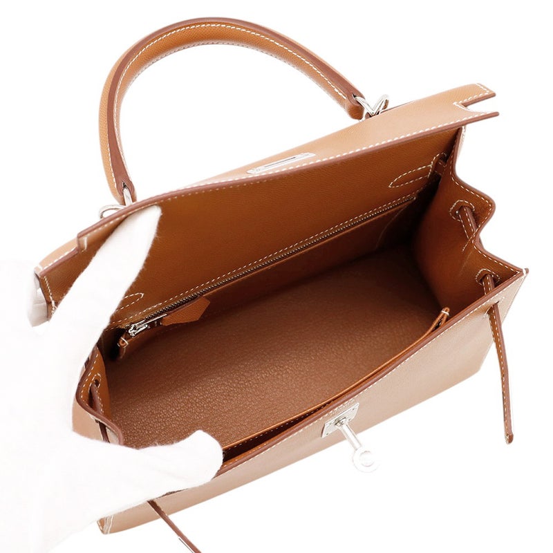 エルメス ハンドバッグ ケリー25 外縫い ゴールド/シルバー金具 ヴォーマダム G刻印 ２wayショルダー