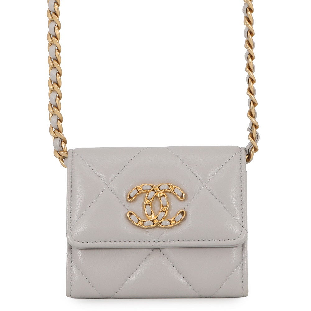 【未使用品】CHANEL シャネル CHANEL19 フラップパース 財布 チェーンウォレット ミニサイズ ラムスキン ライトグリーン　ピスタチオグリーン スリーカラー ヴィンテージ金具 AP1787 チェーンショルダー【ブランドギャラリー東心斎橋店】 未使用品】CHANEL シャネル CHANEL19 フラップコインパース 財布