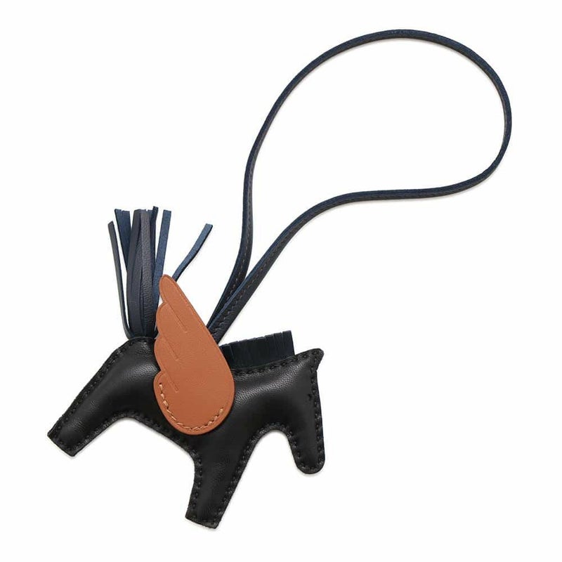 エルメス バッグチャーム ロデオPM ペガサス ブラック/ブルーニュイ/ゴールド ラムスキン W刻印 黒