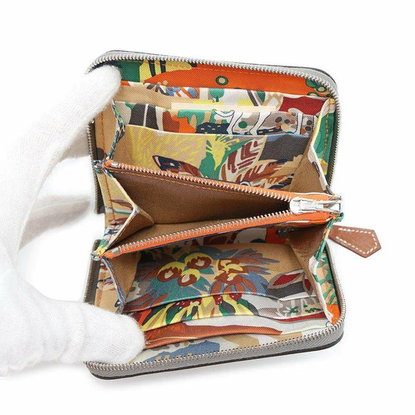 エルメス コインケース アザップコンパクト シルクイン グリメイヤー/シルバー金具 エプソン W刻印